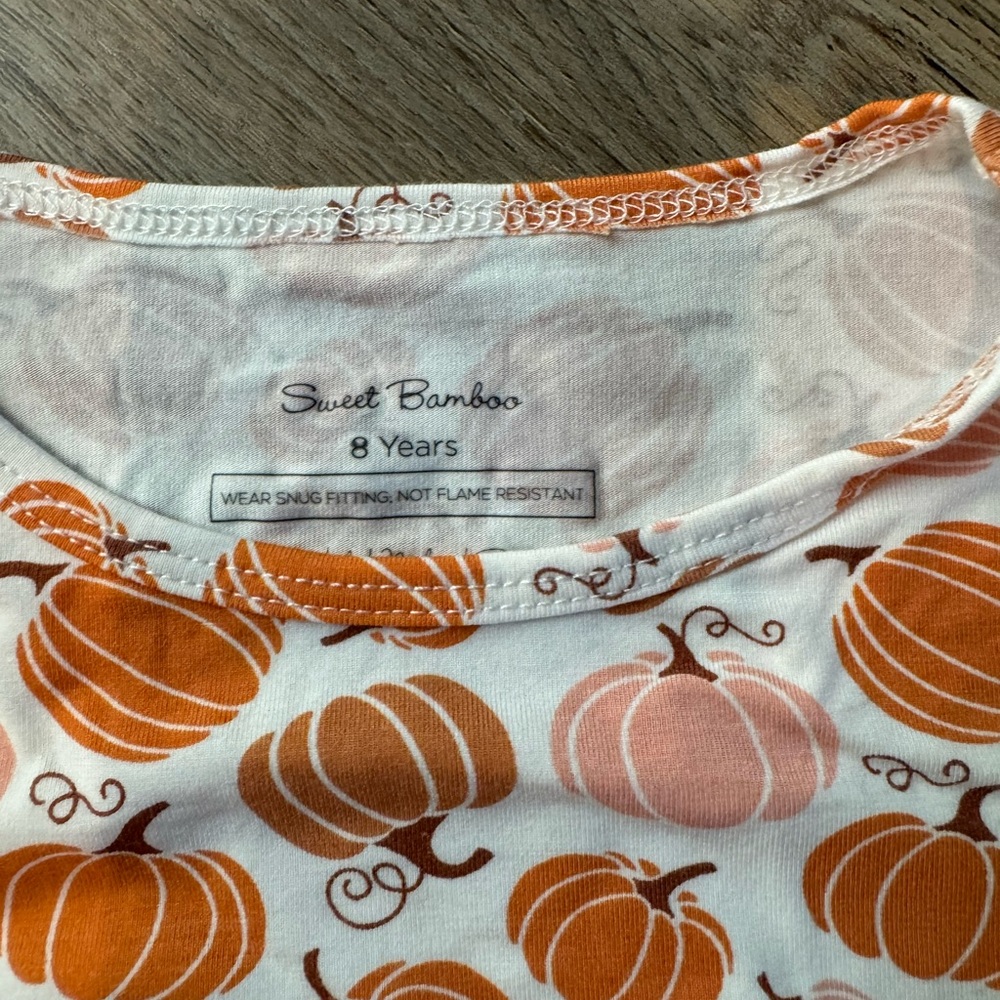 Pumpkin Print Kids Pajamas Sweet Bamboo Size 8 - Picture 3 of 3